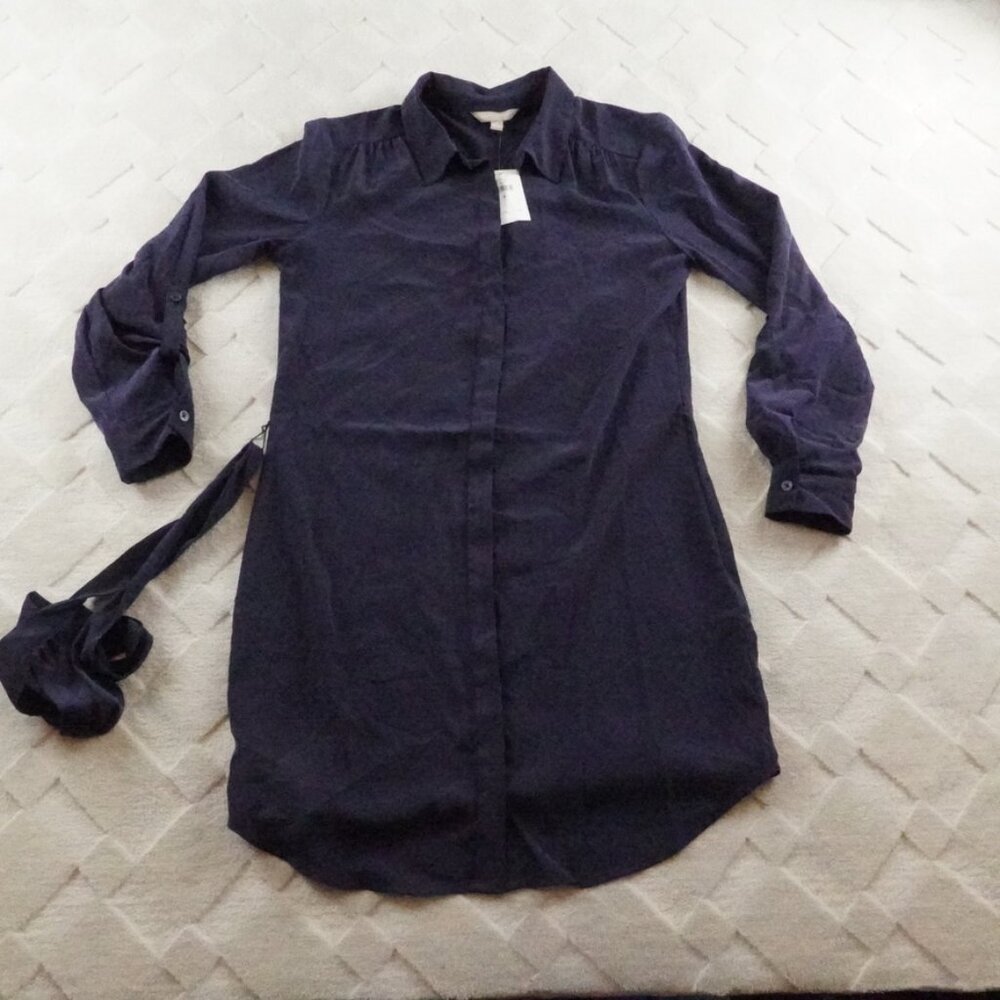Banana Republic Stain Shirt Dress Womens 8 Blue Long Sleeve Preppy